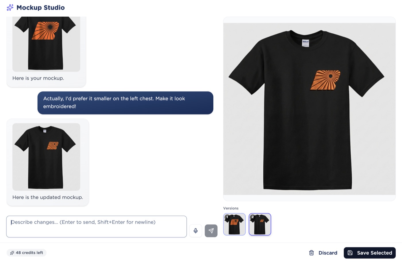 Zippr Mockup Studio showing artwork placed on a garment